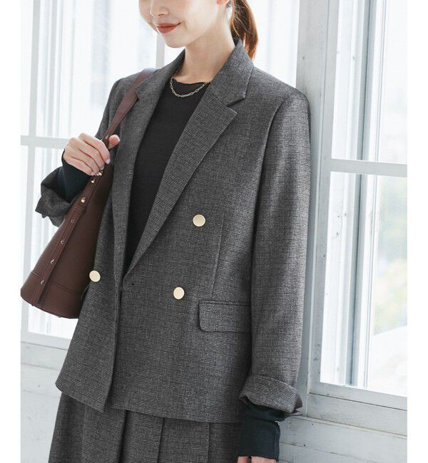 Rope&rsquo;Picnic「レディハンサムシリーズ ウールライク金ボタンジャケット(半裏地)/セットアップ・通勤対応」|テーラードジャケット|