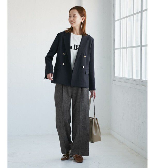 Rope&rsquo;Picnic「レディハンサムシリーズ ウールライク金ボタンジャケット(半裏地)/セットアップ・通勤対応」|テーラードジャケット|
