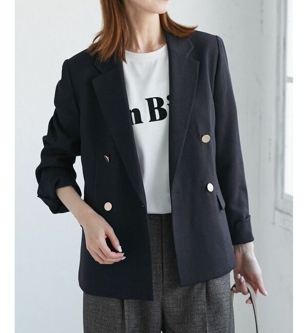 Rope&rsquo;Picnic「レディハンサムシリーズ ウールライク金ボタンジャケット(半裏地)/セットアップ・通勤対応」|テーラードジャケット|