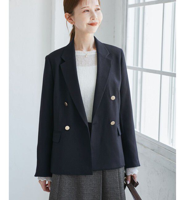 Rope&rsquo;Picnic「レディハンサムシリーズ ウールライク金ボタンジャケット(半裏地)/セットアップ・通勤対応」|テーラードジャケット|
