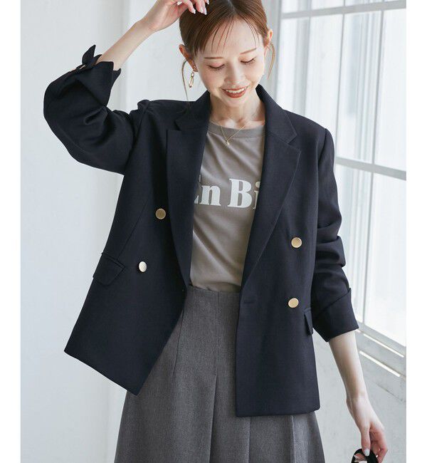 Rope&rsquo;Picnic「レディハンサムシリーズ ウールライク金ボタンジャケット(半裏地)/セットアップ・通勤対応」|テーラードジャケット|