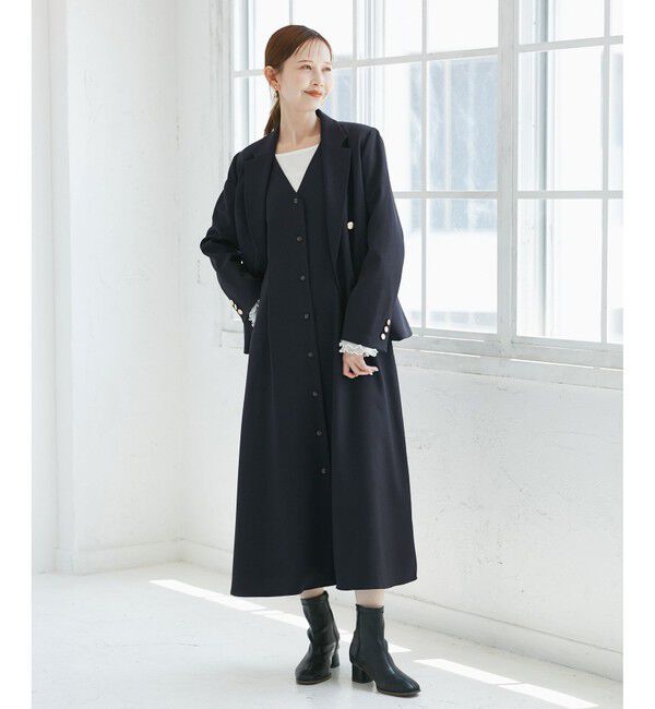 Rope&rsquo;Picnic「レディハンサムシリーズ ウールライク金ボタンジャケット(半裏地)/セットアップ・通勤対応」|テーラードジャケット|