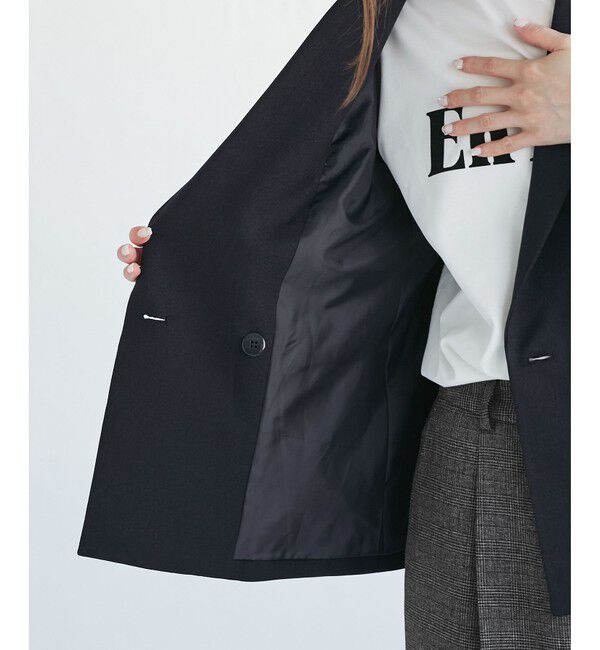 Rope&rsquo;Picnic「レディハンサムシリーズ ウールライク金ボタンジャケット(半裏地)/セットアップ・通勤対応」|テーラードジャケット|