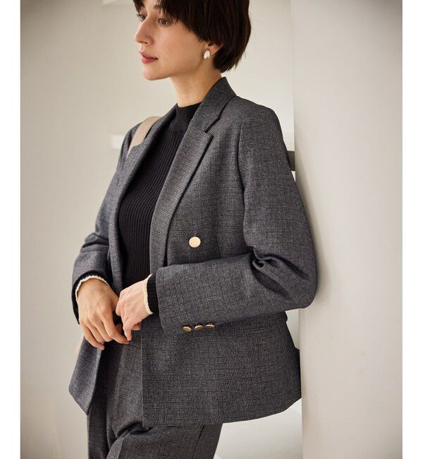 Rope&rsquo;Picnic「レディハンサムシリーズ ウールライク金ボタンジャケット(半裏地)/セットアップ・通勤対応」|テーラードジャケット|ライトグレー(08)