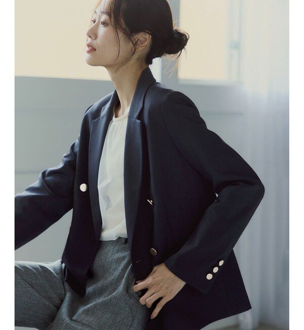 Rope&rsquo;Picnic「レディハンサムシリーズ ウールライク金ボタンジャケット(半裏地)/セットアップ・通勤対応」|テーラードジャケット|ネイビー(40)