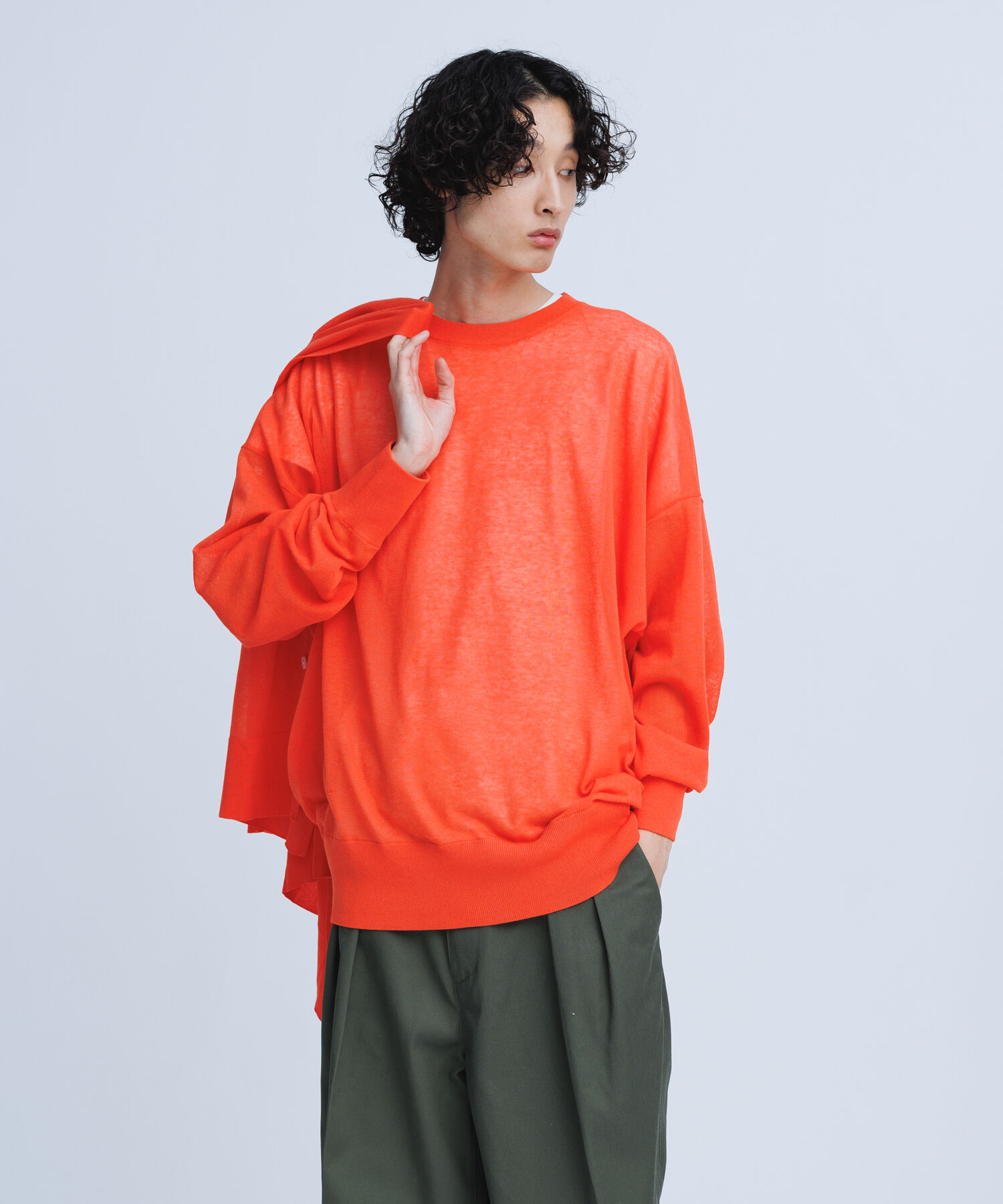 ADAM ET ROPE'「【WEB限定】麻調 ロングルーズ シアー サマーニット ロングカーディガン / ユニセックス」|カーディガン|