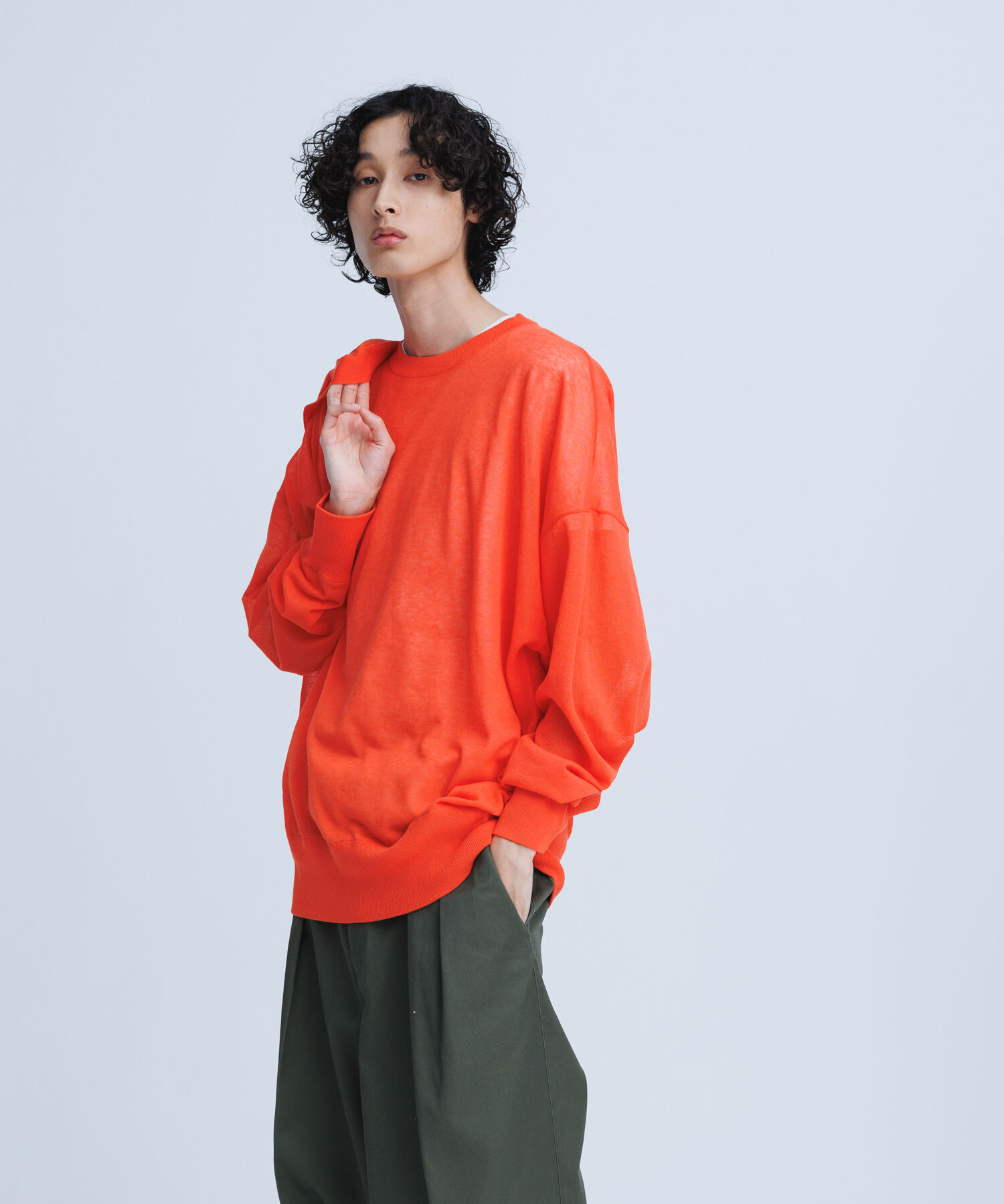 ADAM ET ROPE'「【WEB限定】麻調 ロングルーズ シアー サマーニット ロングカーディガン / ユニセックス」|カーディガン|