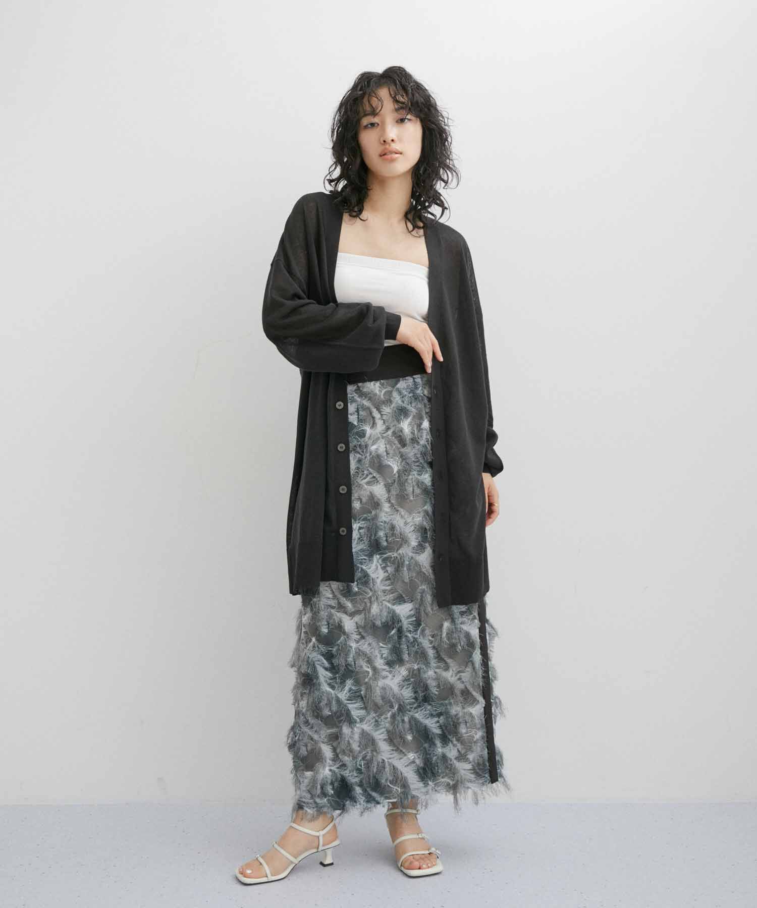 ADAM ET ROPE'「【WEB限定】麻調 ロングルーズ シアー サマーニット ロングカーディガン / ユニセックス」|カーディガン|