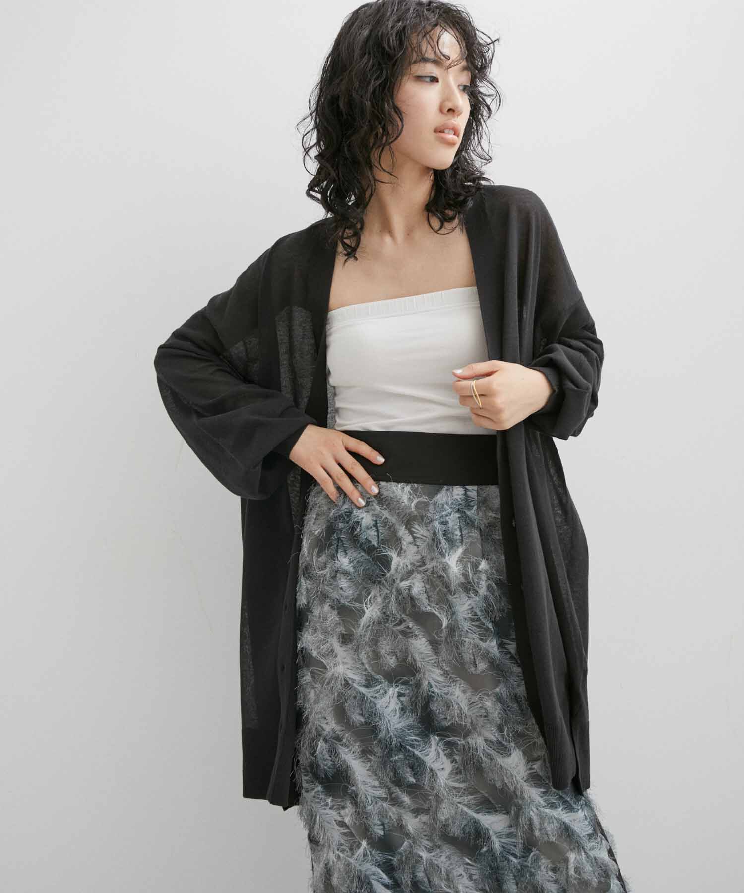 ADAM ET ROPE'「【WEB限定】麻調 ロングルーズ シアー サマーニット ロングカーディガン / ユニセックス」|カーディガン|