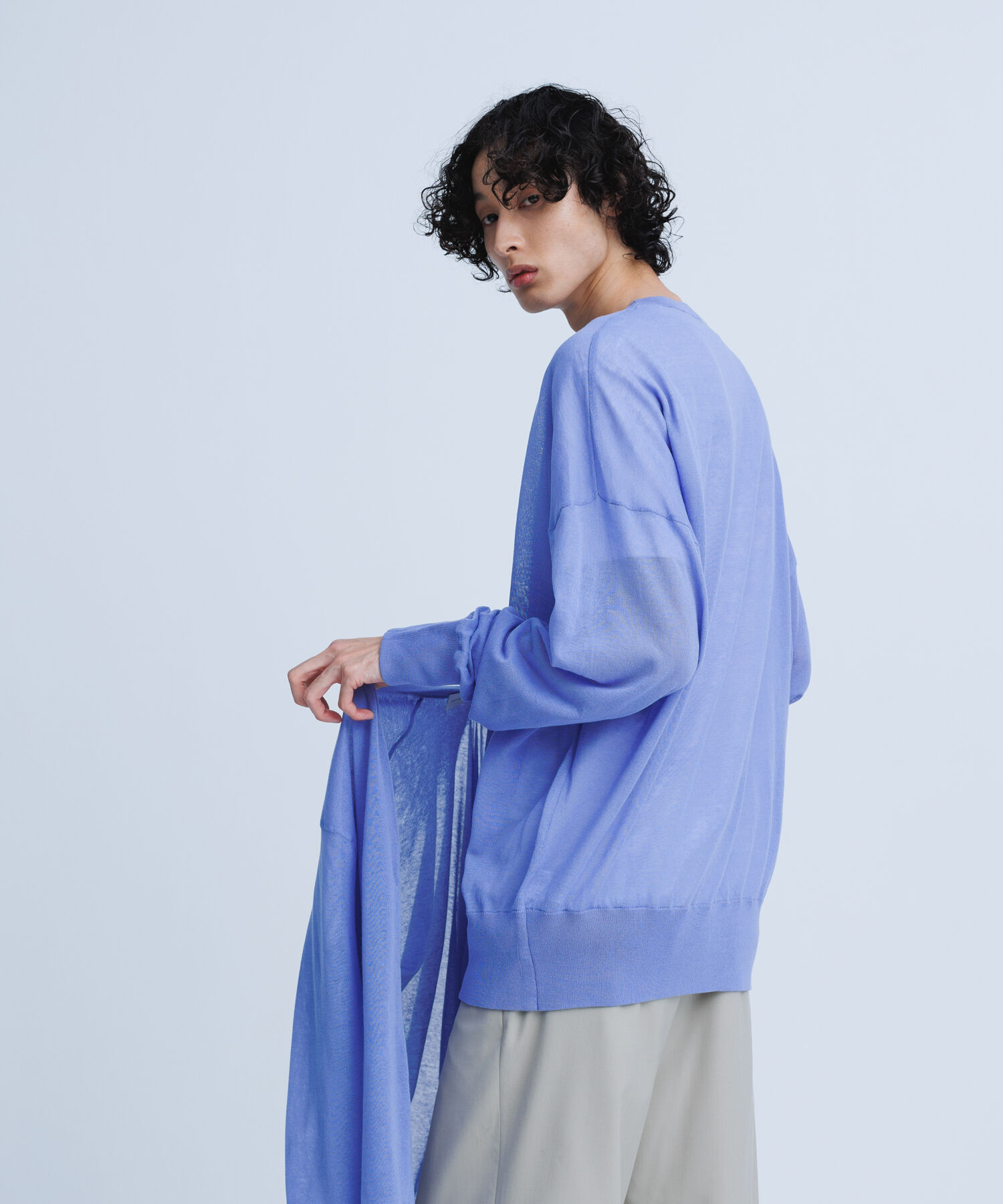 ADAM ET ROPE'「【WEB限定】麻調 ロングルーズ シアー サマーニット ロングカーディガン / ユニセックス」|カーディガン|