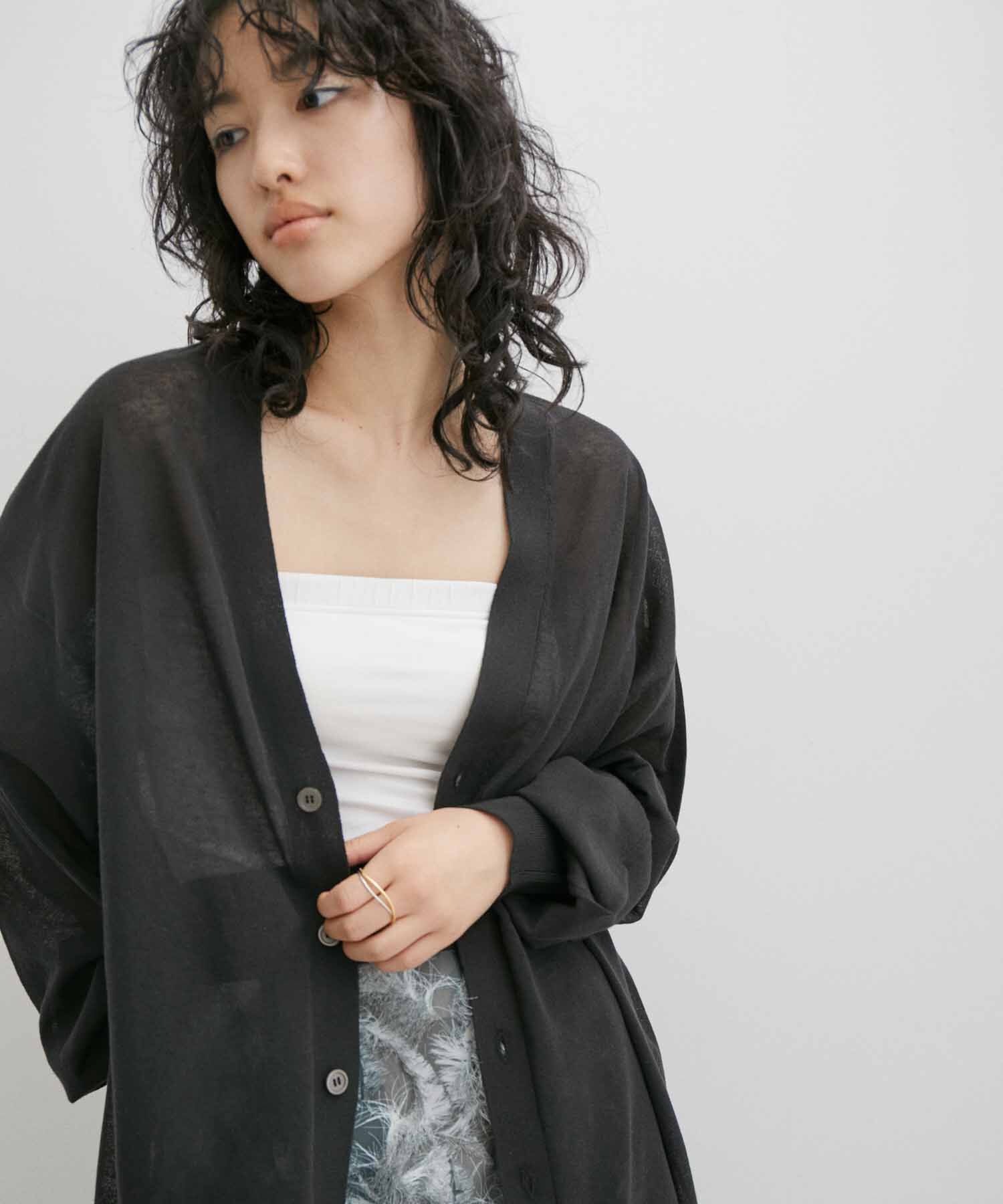 ADAM ET ROPE'「【WEB限定】麻調 ロングルーズ シアー サマーニット ロングカーディガン / ユニセックス」|カーディガン|