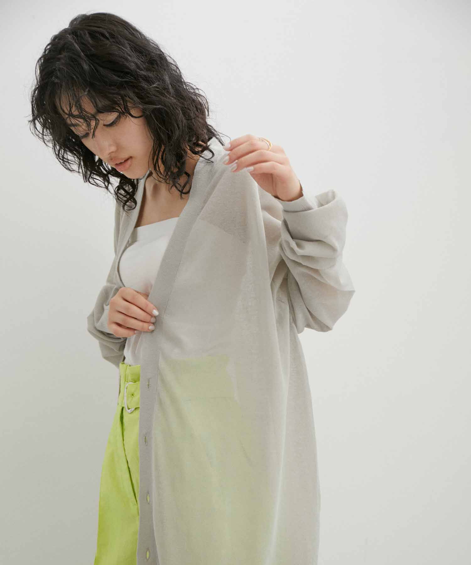 ADAM ET ROPE'「【WEB限定】麻調 ロングルーズ シアー サマーニット ロングカーディガン / ユニセックス」|カーディガン|