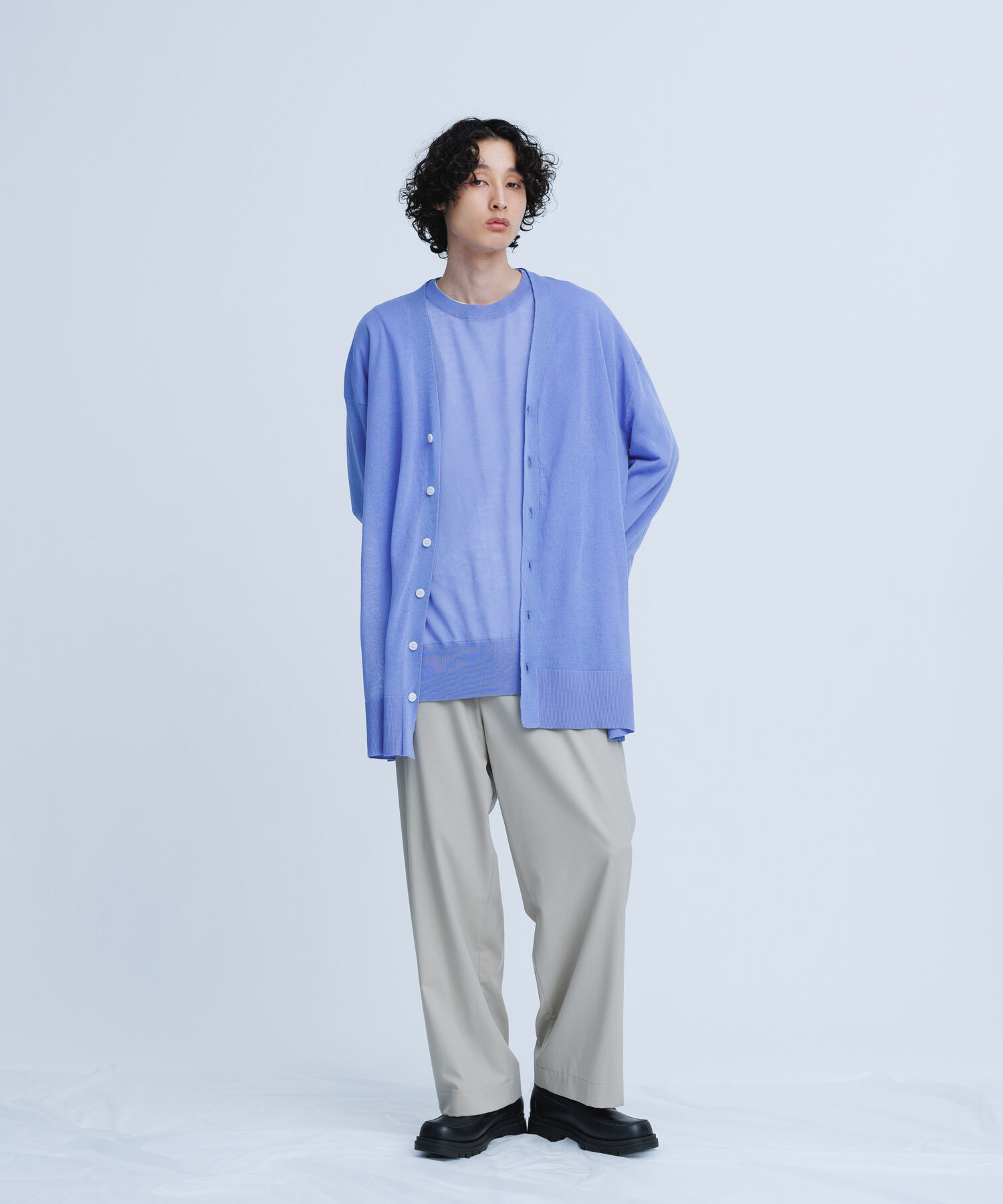 ADAM ET ROPE'「【WEB限定】麻調 ロングルーズ シアー サマーニット ロングカーディガン / ユニセックス」|カーディガン|