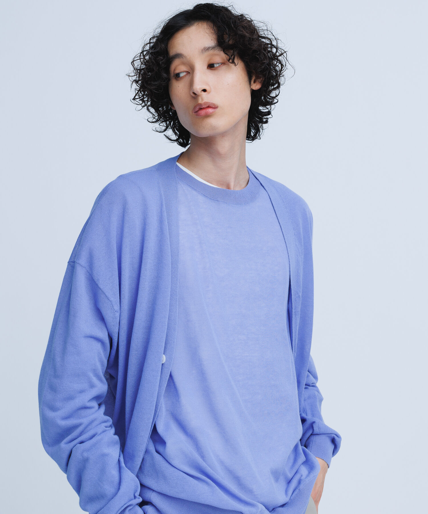 ADAM ET ROPE'「【WEB限定】麻調 ロングルーズ シアー サマーニット ロングカーディガン / ユニセックス」|カーディガン|