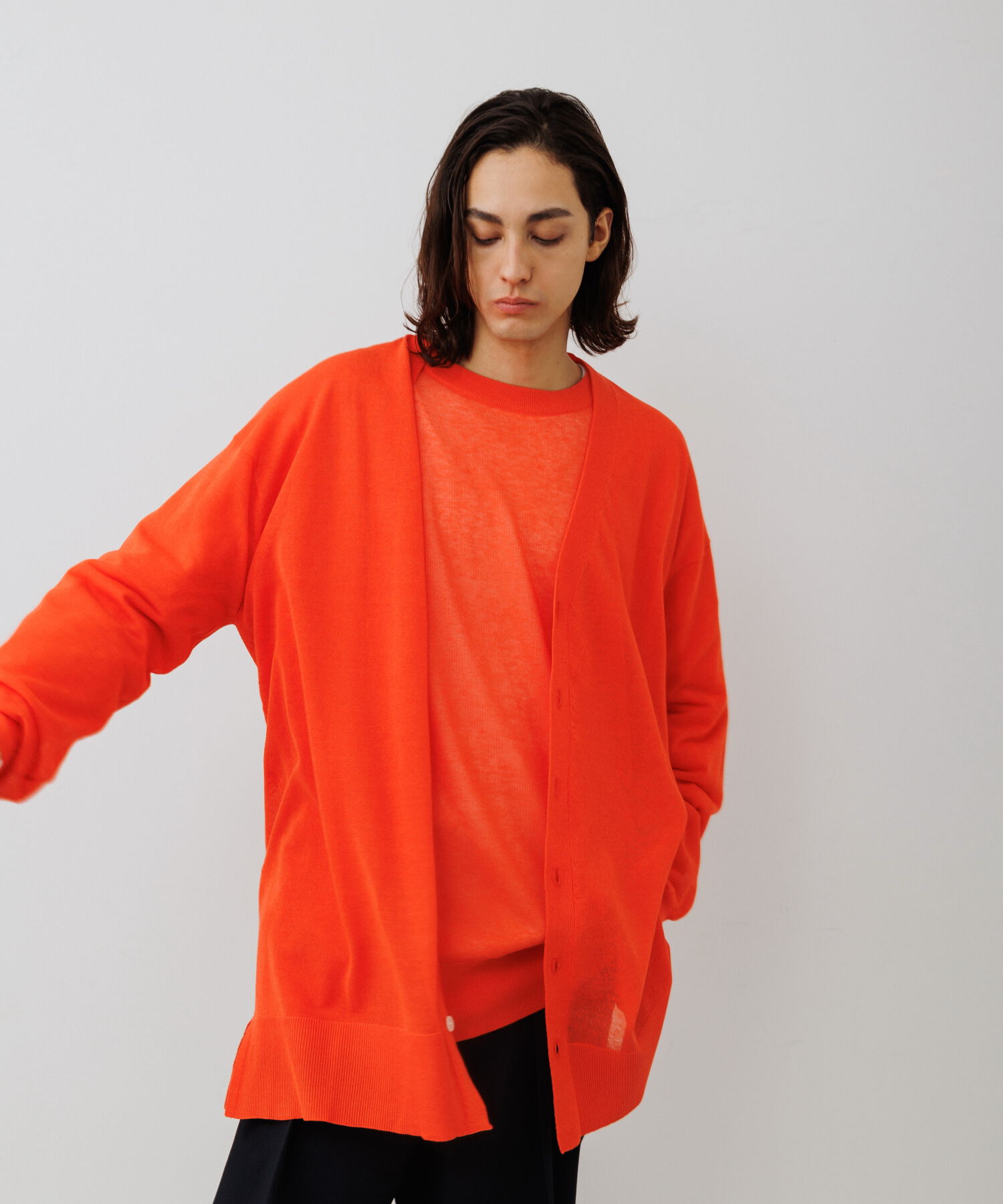 ADAM ET ROPE'「【WEB限定】麻調 ロングルーズ シアー サマーニット ロングカーディガン / ユニセックス」|カーディガン|