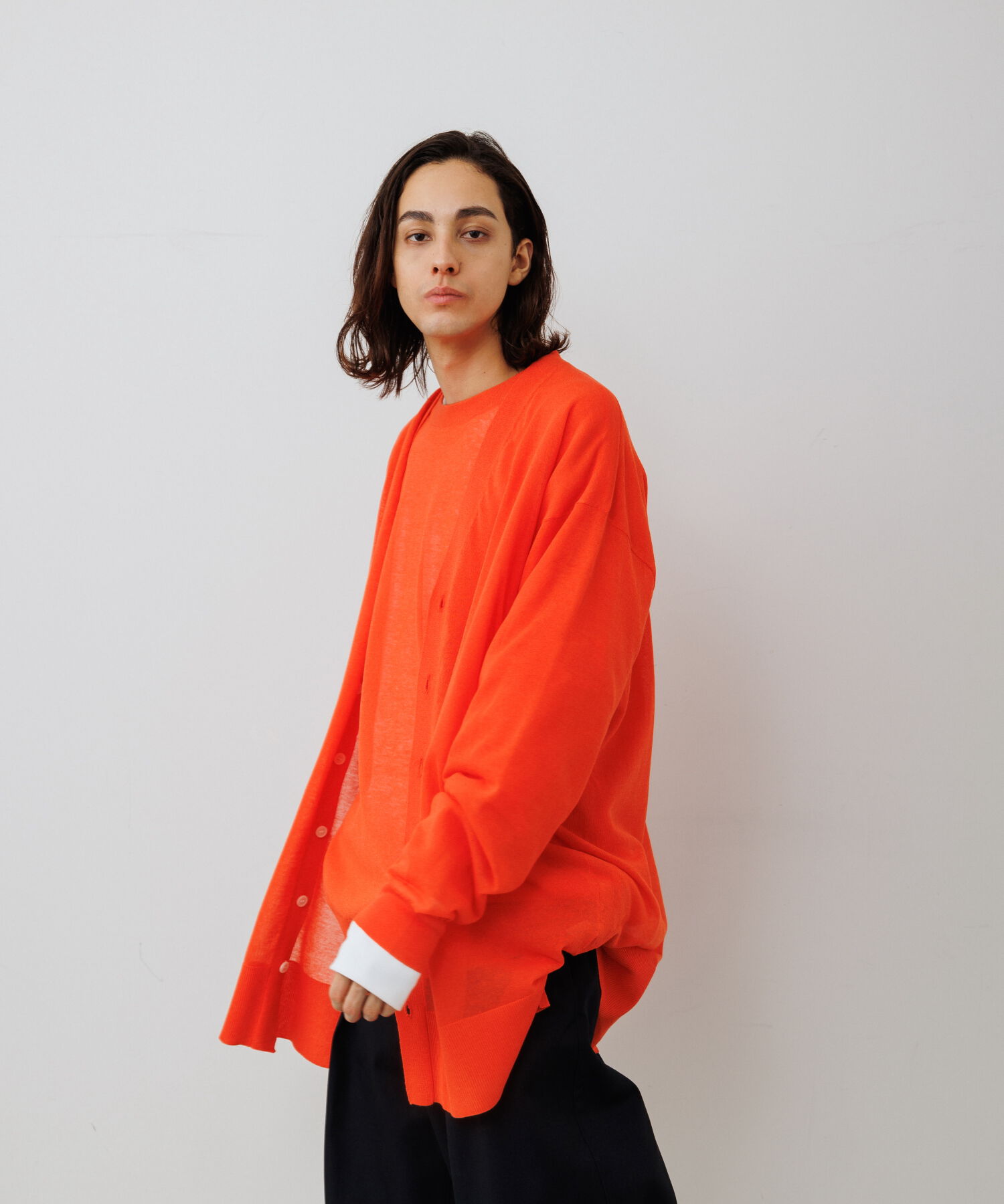 ADAM ET ROPE'「【WEB限定】麻調 ロングルーズ シアー サマーニット ロングカーディガン / ユニセックス」|カーディガン|