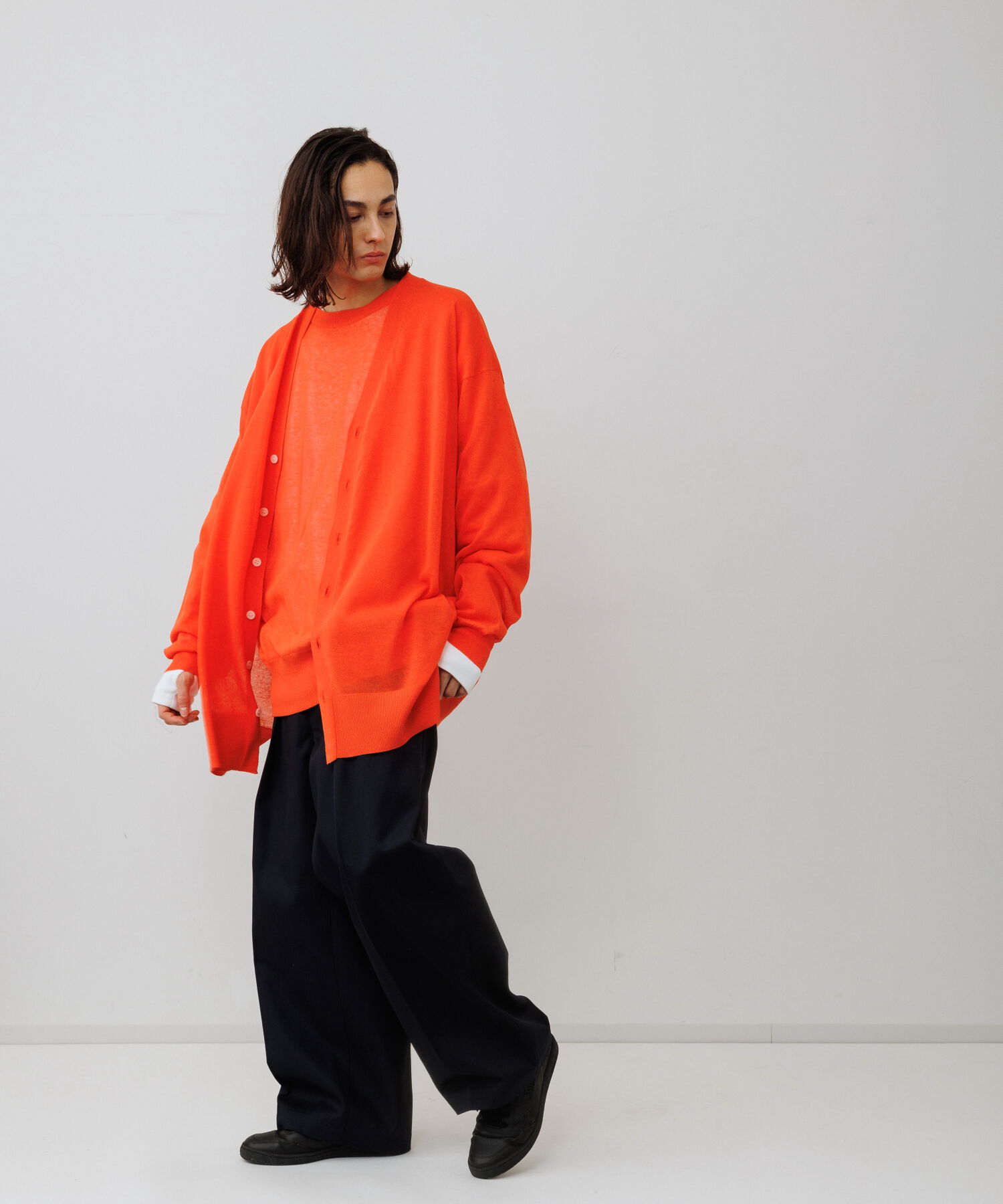 ADAM ET ROPE'「【WEB限定】麻調 ロングルーズ シアー サマーニット ロングカーディガン / ユニセックス」|カーディガン|