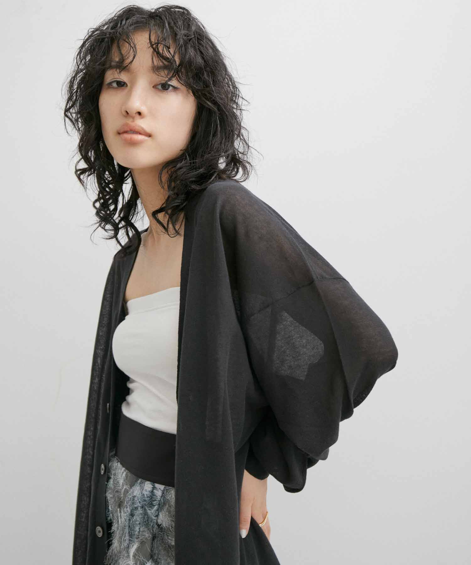 ADAM ET ROPE'「【WEB限定】麻調 ロングルーズ シアー サマーニット ロングカーディガン / ユニセックス」|カーディガン|