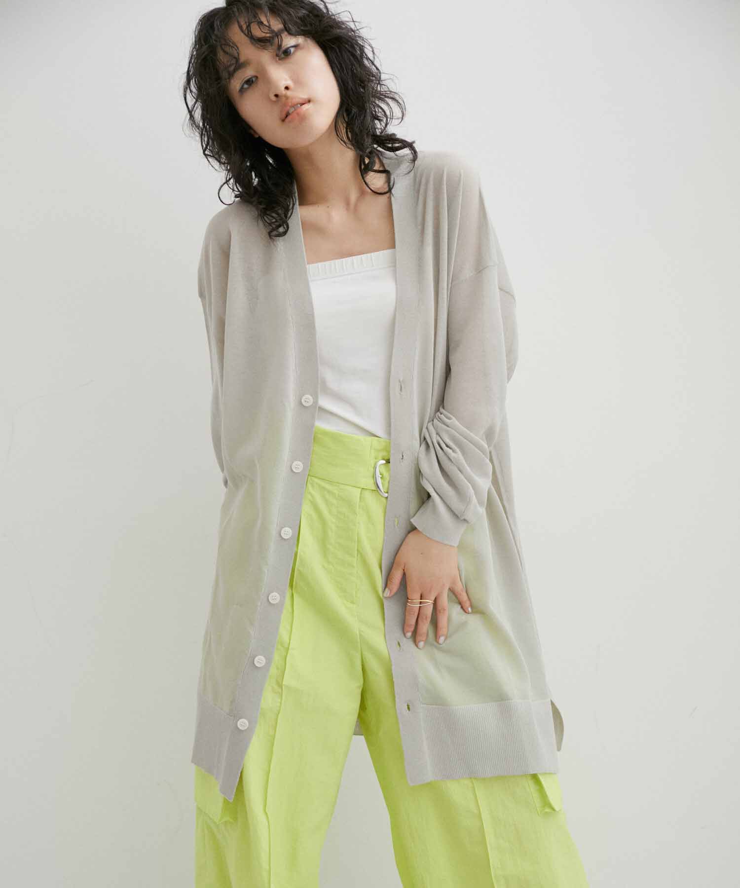 ADAM ET ROPE'「【WEB限定】麻調 ロングルーズ シアー サマーニット ロングカーディガン / ユニセックス」|カーディガン|