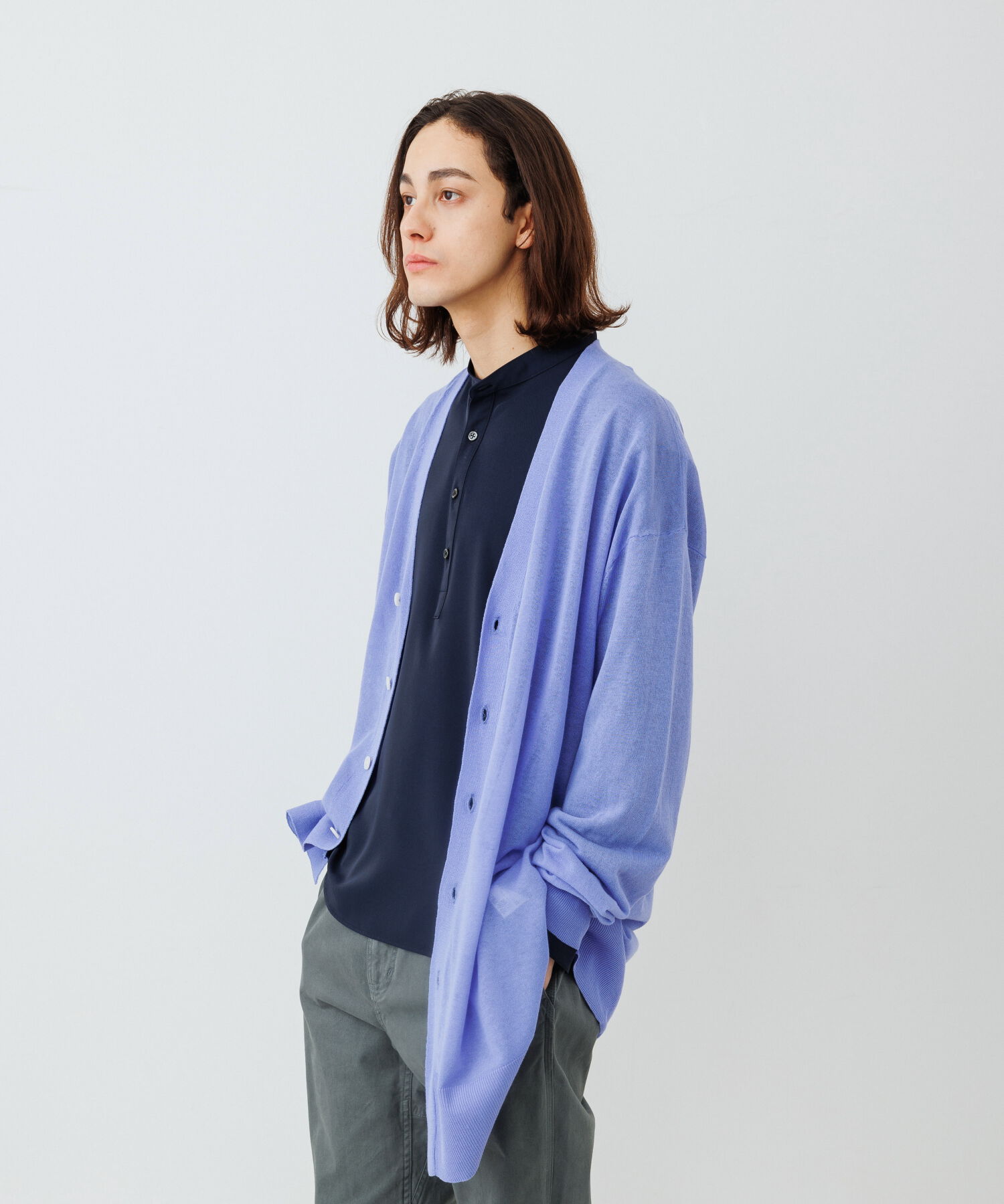 ADAM ET ROPE'「【WEB限定】麻調 ロングルーズ シアー サマーニット ロングカーディガン / ユニセックス」|カーディガン|