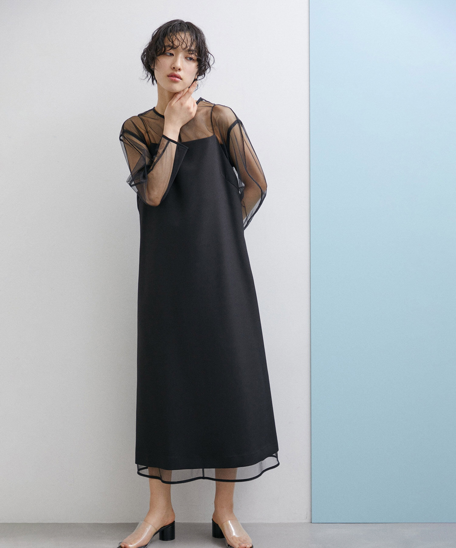 ADAM ET ROPE'「【WEB限定(一部店舗展開あり)】〈SETアイテム〉チュールレイヤードキャミドレス」|ワンピース|