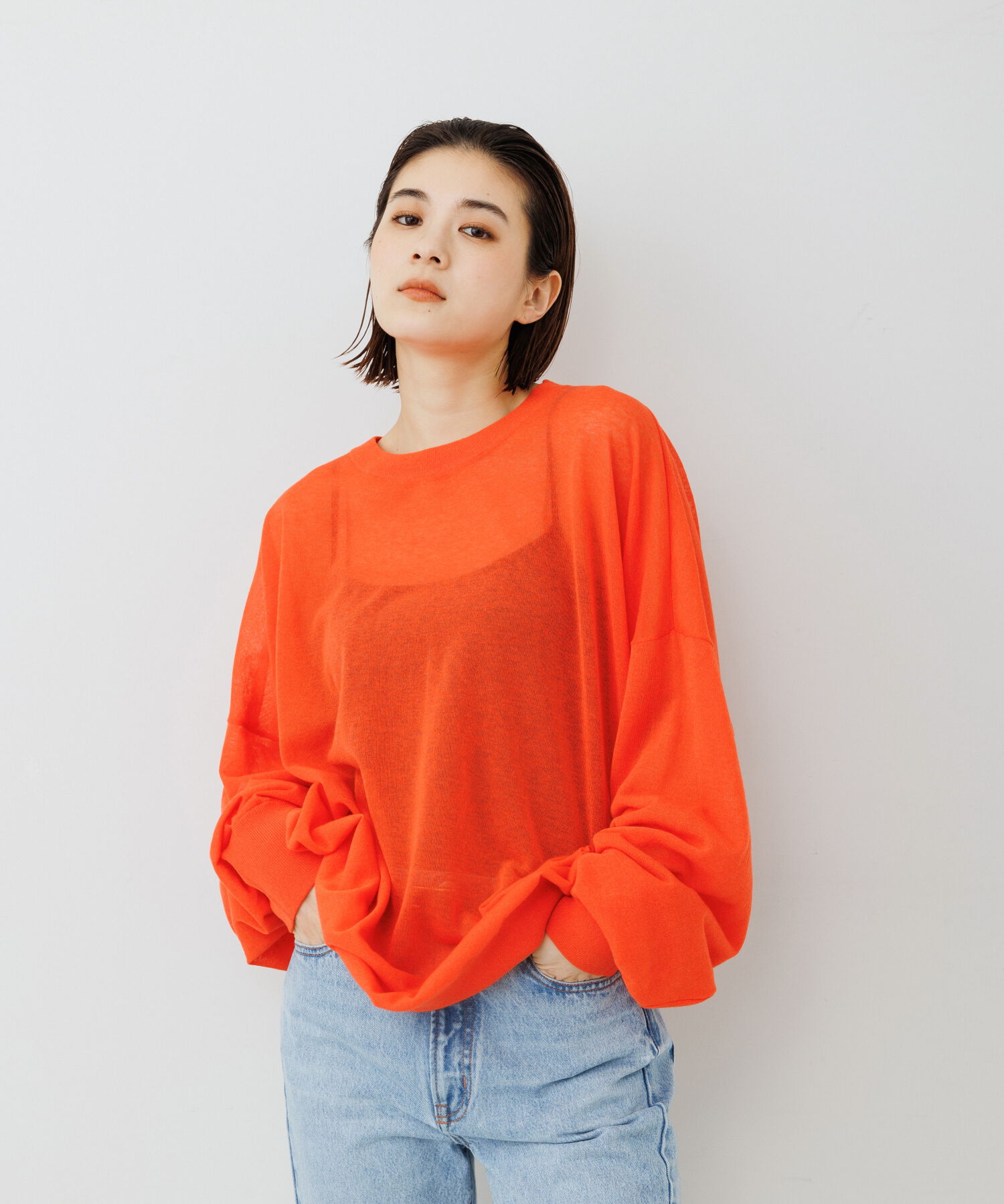 ADAM ET ROPE'「《新色追加》【WEB限定】麻調 ルーズ シアー サマーニット ビッグプルオーバー / ユニセックス」|ニット・セーター|