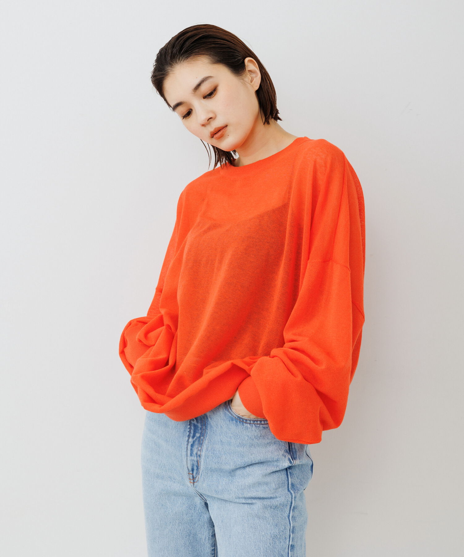 ADAM ET ROPE'「《新色追加》【WEB限定】麻調 ルーズ シアー サマーニット ビッグプルオーバー / ユニセックス」|ニット・セーター|