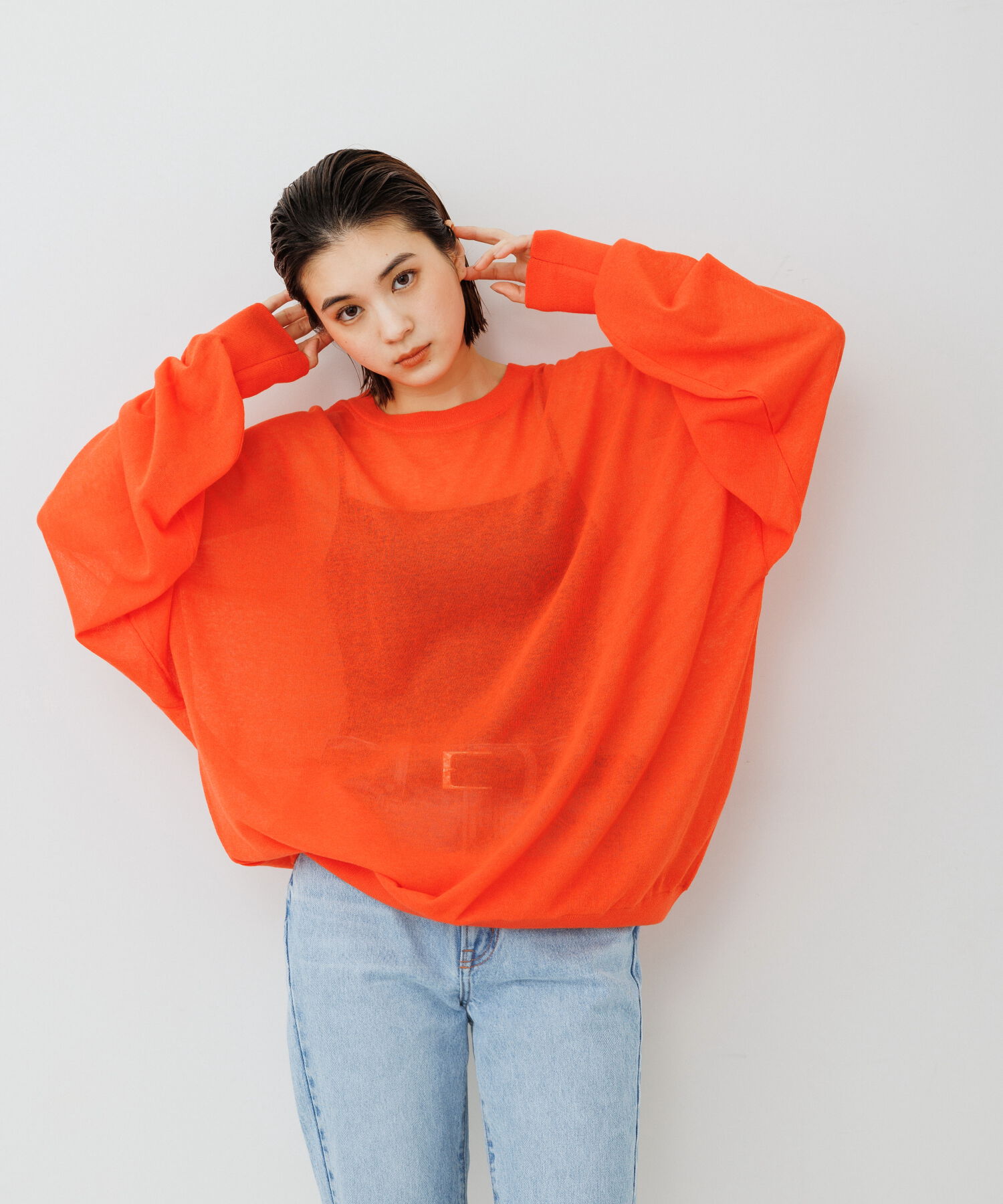 ADAM ET ROPE'「《新色追加》【WEB限定】麻調 ルーズ シアー サマーニット ビッグプルオーバー / ユニセックス」|ニット・セーター|