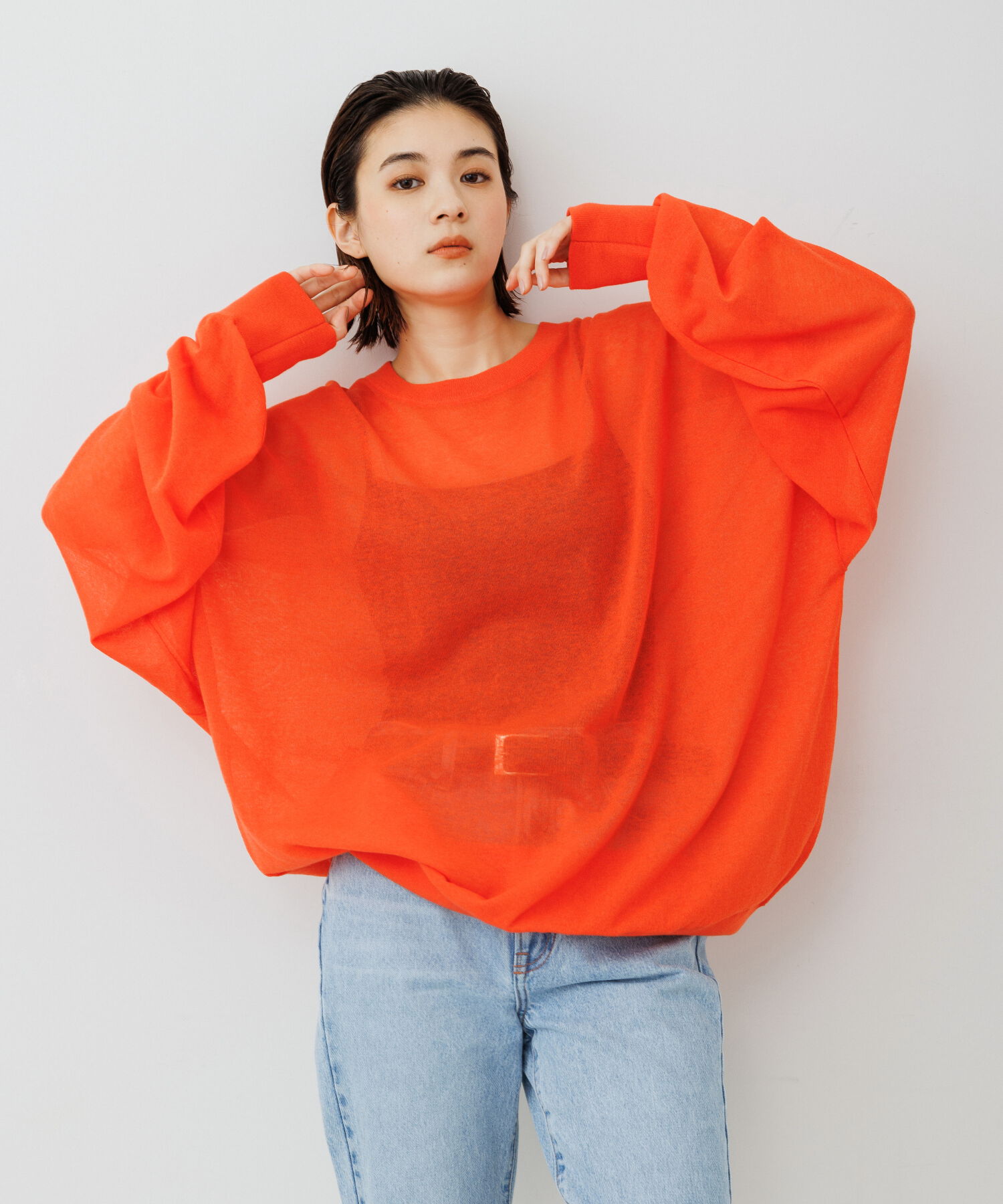 ADAM ET ROPE'「《新色追加》【WEB限定】麻調 ルーズ シアー サマーニット ビッグプルオーバー / ユニセックス」|ニット・セーター|