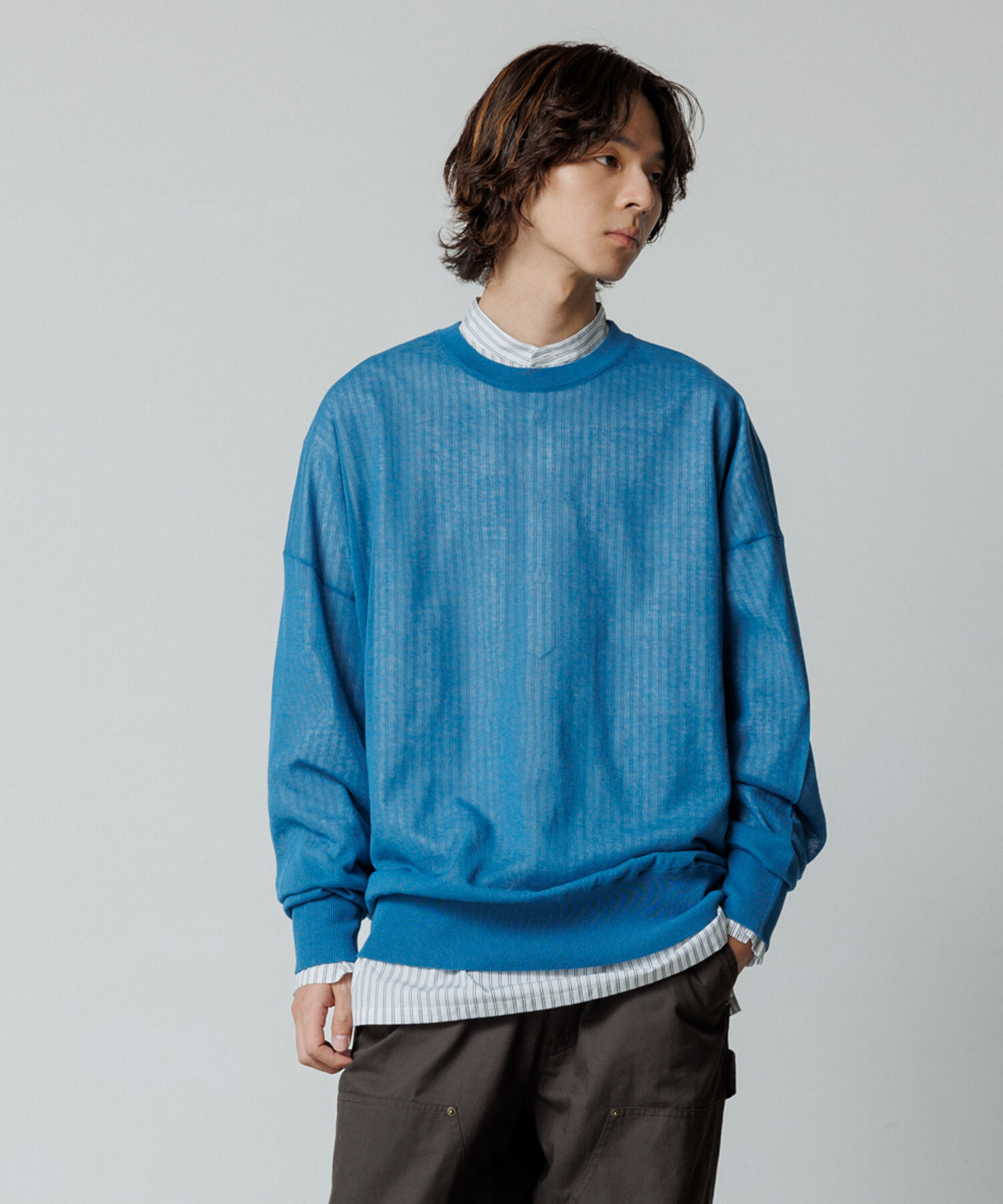 ADAM ET ROPE'「《新色追加》【WEB限定】麻調 ルーズ シアー サマーニット ビッグプルオーバー / ユニセックス」|ニット・セーター|