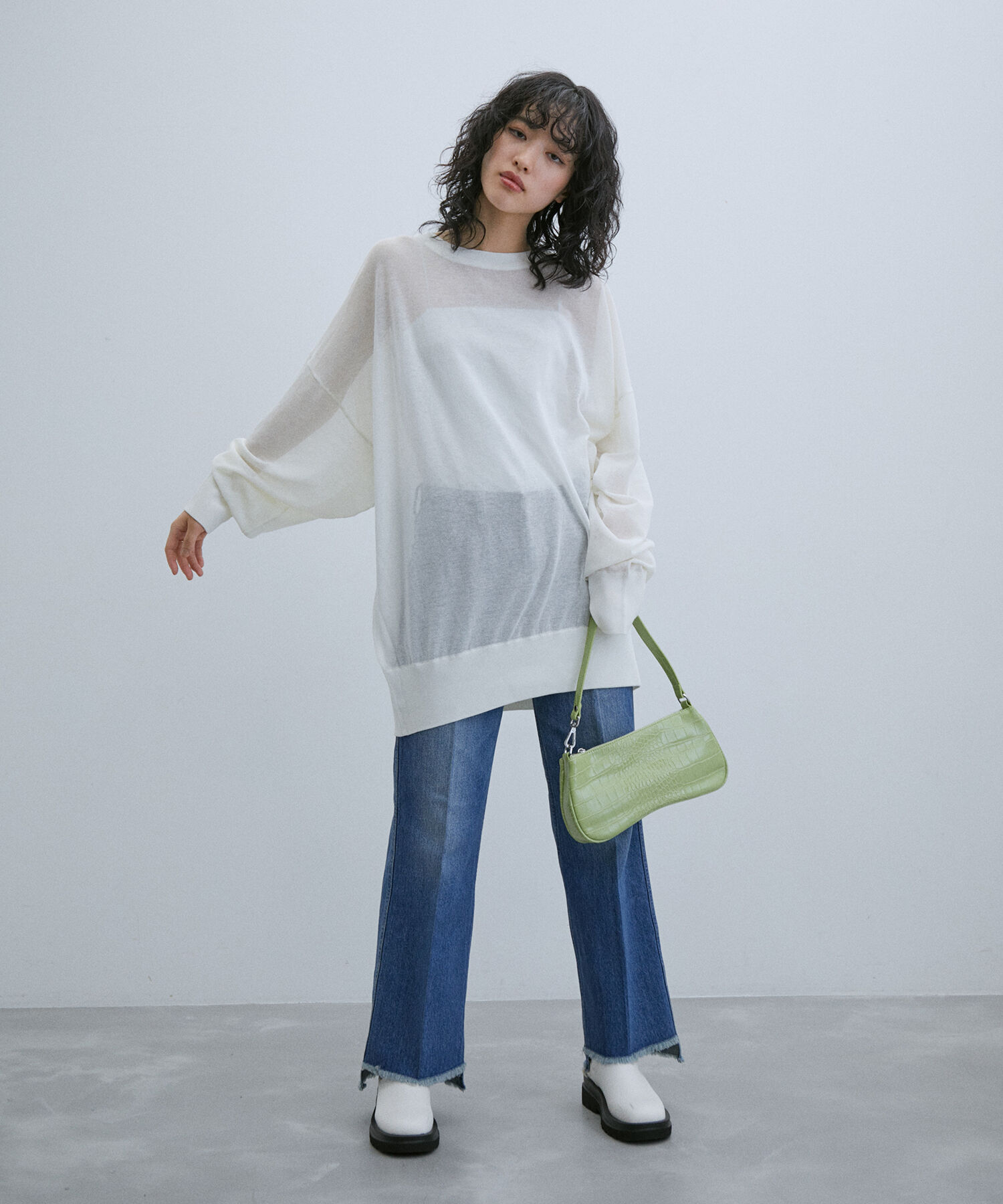 ADAM ET ROPE'「《新色追加》【WEB限定】麻調 ルーズ シアー サマーニット ビッグプルオーバー / ユニセックス」|ニット・セーター|