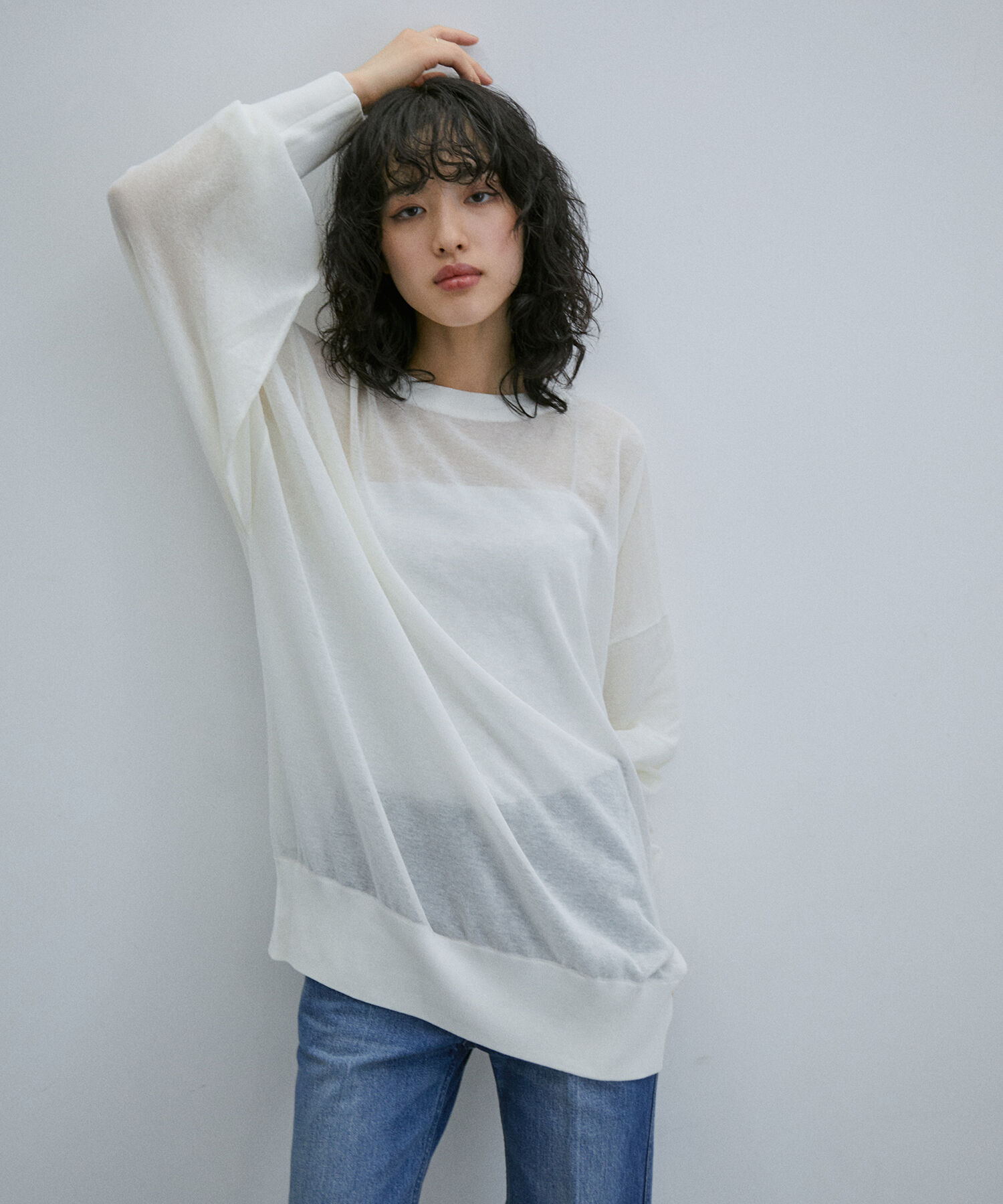 ADAM ET ROPE'「《新色追加》【WEB限定】麻調 ルーズ シアー サマーニット ビッグプルオーバー / ユニセックス」|ニット・セーター|