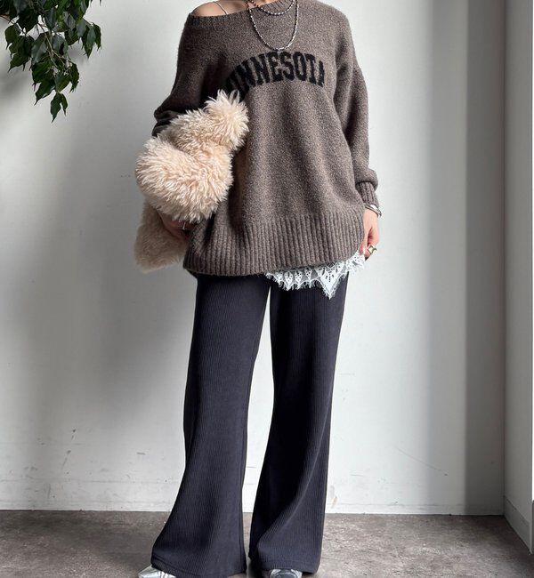  「ニットコーデュロイセミフレアイージーパンツ」|チノ|