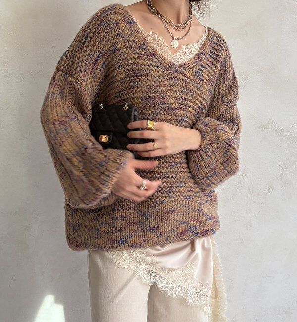  「MIXヤーンVネックプルオーバー」|ニット・セーター|