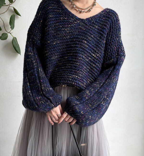  「MIXヤーンVネックプルオーバー」|ニット・セーター|