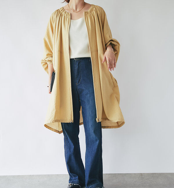  「《さっと羽織れる軽量アウター》麻調シアーロングブルゾン」|その他|