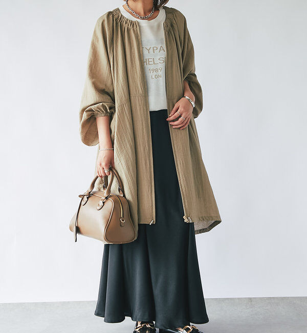  「《さっと羽織れる軽量アウター》麻調シアーロングブルゾン」|その他|