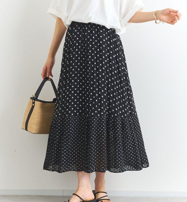  「シフォンドットプリントプリーツスカート」|スカート|ブラック