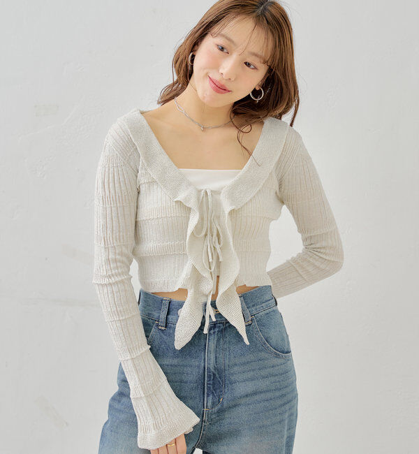  「ラメシアーフリルチビカーディガン」|カーディガン|