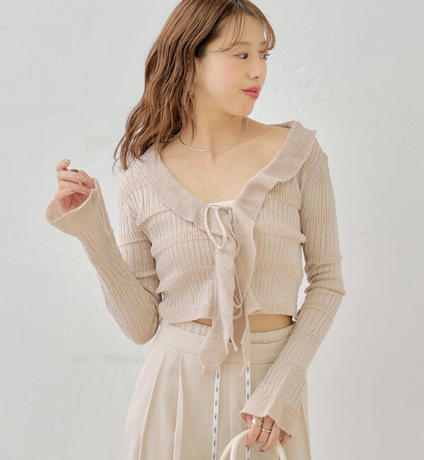  「ラメシアーフリルチビカーディガン」|カーディガン|