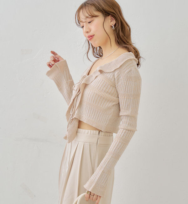  「ラメシアーフリルチビカーディガン」|カーディガン|