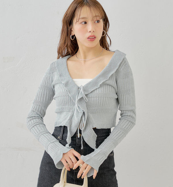  「ラメシアーフリルチビカーディガン」|カーディガン|
