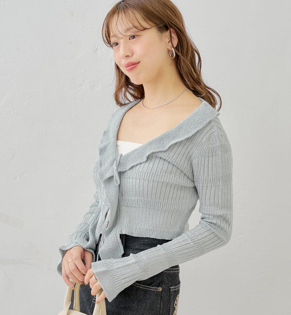  「ラメシアーフリルチビカーディガン」|カーディガン|