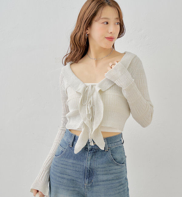  「ラメシアーフリルチビカーディガン」|カーディガン|