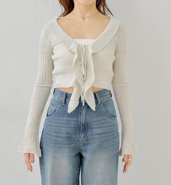  「ラメシアーフリルチビカーディガン」|カーディガン|