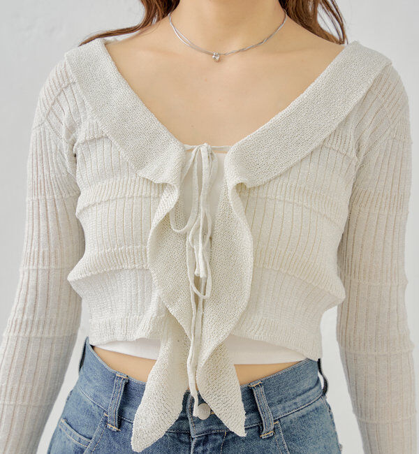  「ラメシアーフリルチビカーディガン」|カーディガン|