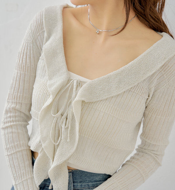  「ラメシアーフリルチビカーディガン」|カーディガン|