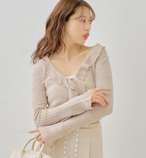  「ラメシアーフリルチビカーディガン」|カーディガン|
