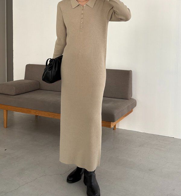  「【低身長サイズあり】襟ニットワンピース」|ワンピース|