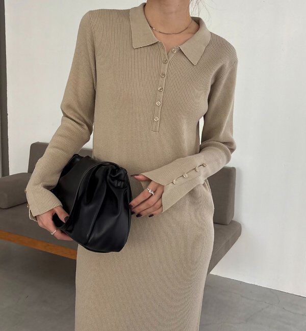  「【低身長サイズあり】襟ニットワンピース」|ワンピース|